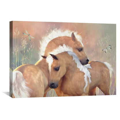Serene Horses in a Summer Meadow - Hand-Painted Oil Art for Home Decor