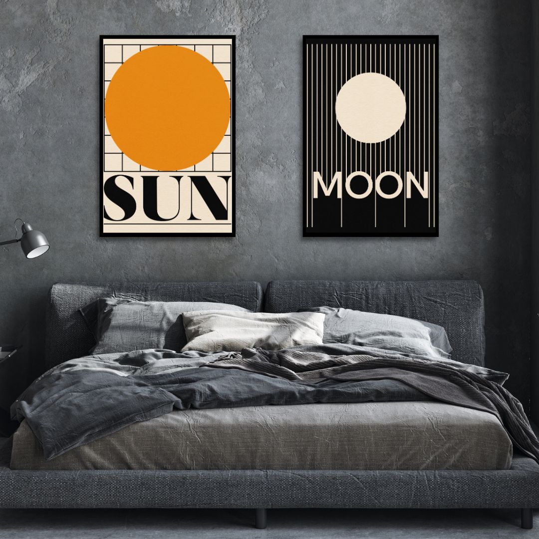 Retro Sun and Moon Oil Painting for Modern Home Decor