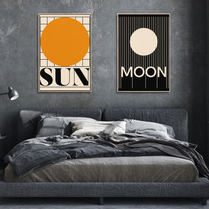 Retro Sun and Moon Oil Painting for Modern Home Decor