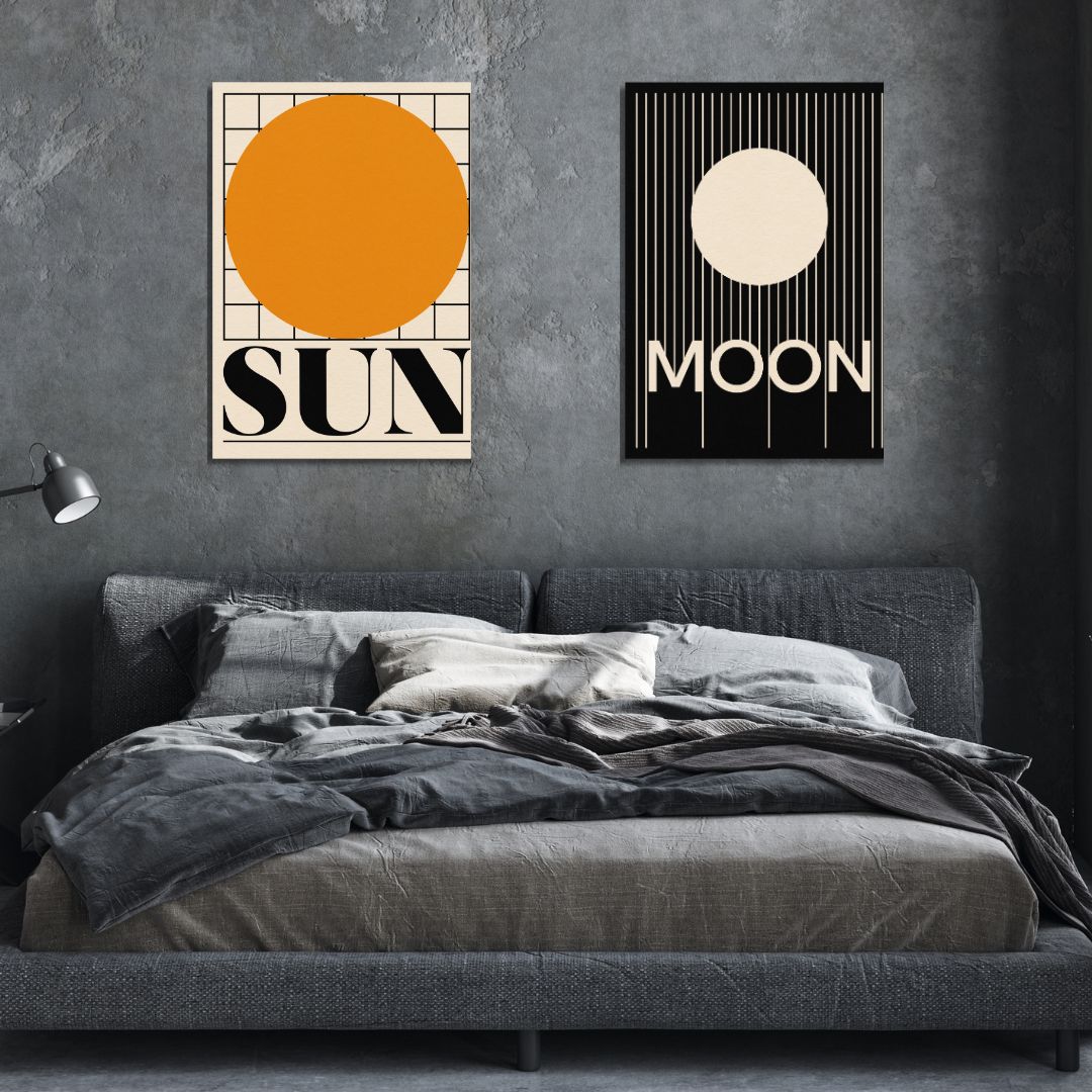 Retro Sun and Moon Oil Painting for Modern Home Decor