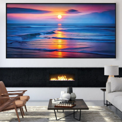 Serene Sunset Over Ocean Waves - Stunning Oil Painting for Home Decor