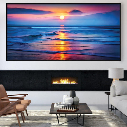 Serene Sunset Over Ocean Waves - Stunning Oil Painting for Home Decor