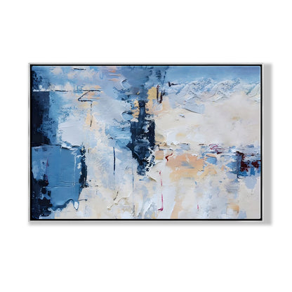 Tranquil Blue Reflections: Abstract Oil Painting for Modern Home Decor