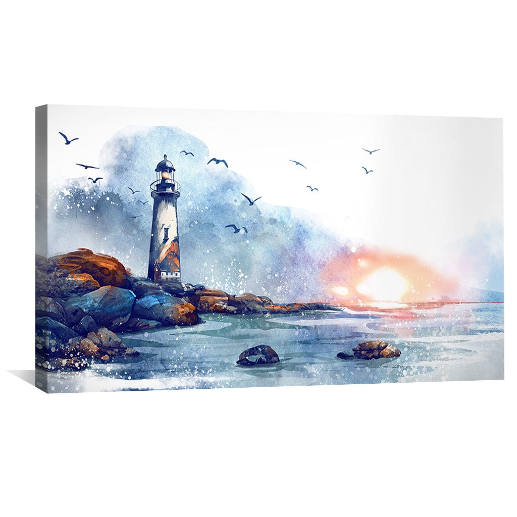 Serene Lighthouse Sunrise Oil Painting for Coastal Home Decor