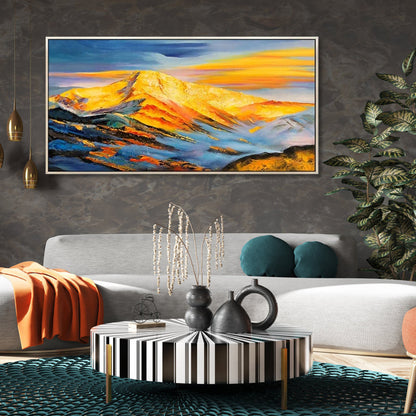 Vibrant Sunrise Over Majestic Mountains - Captivating Oil Painting