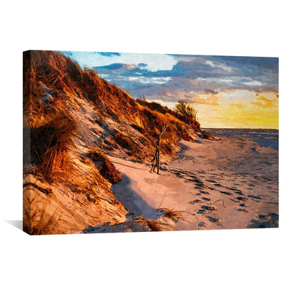 Tranquil Sunset Over Dunes Oil Painting for Coastal Home Decor