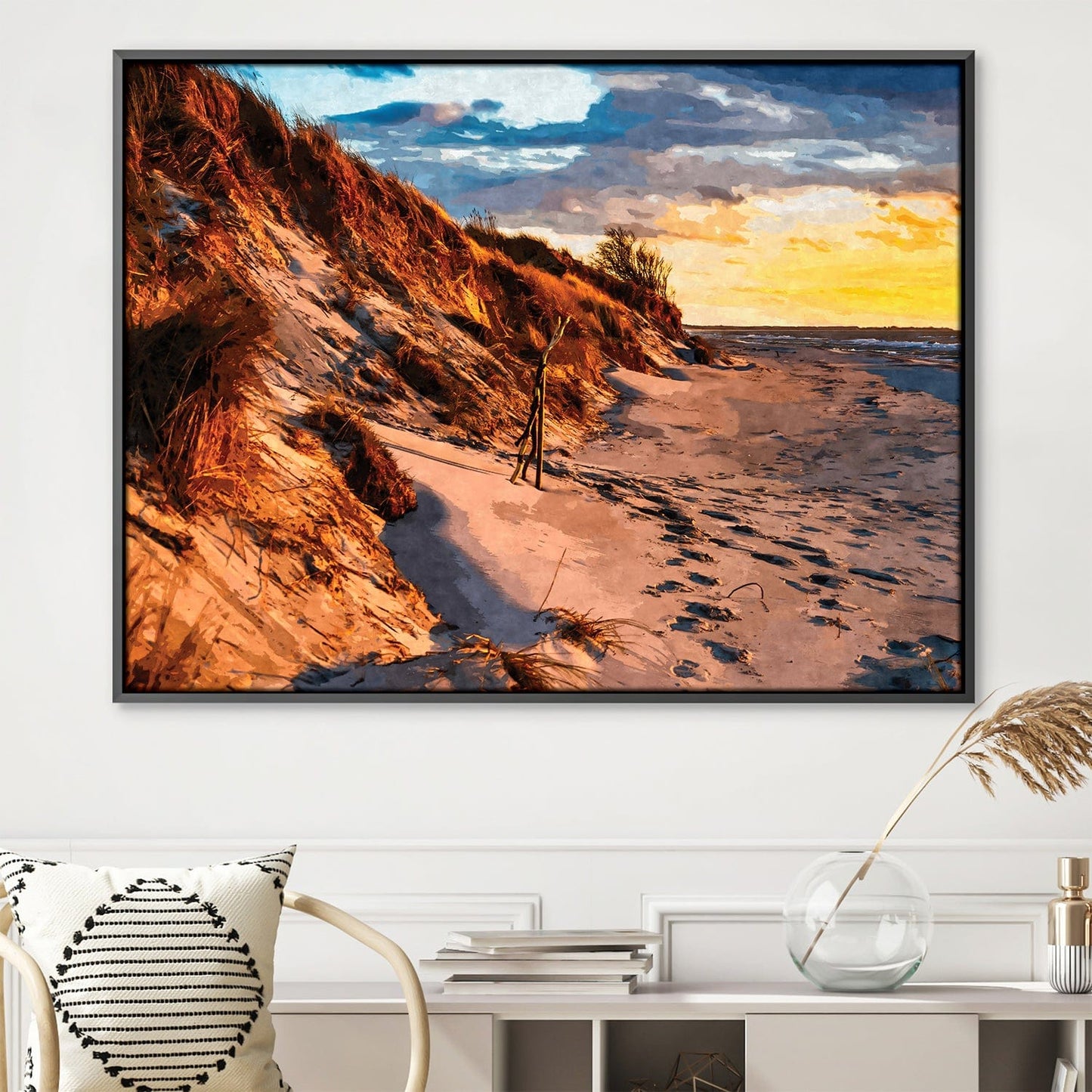 Tranquil Sunset Over Dunes Oil Painting for Coastal Home Decor