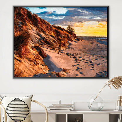 Tranquil Sunset Over Dunes Oil Painting for Coastal Home Decor