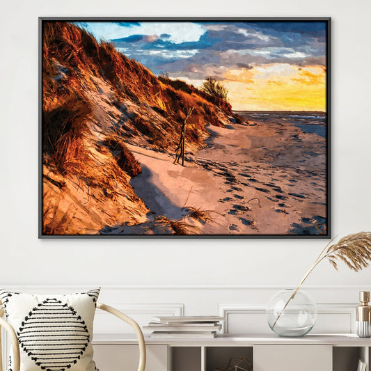 Tranquil Sunset Over Dunes Oil Painting for Coastal Home Decor