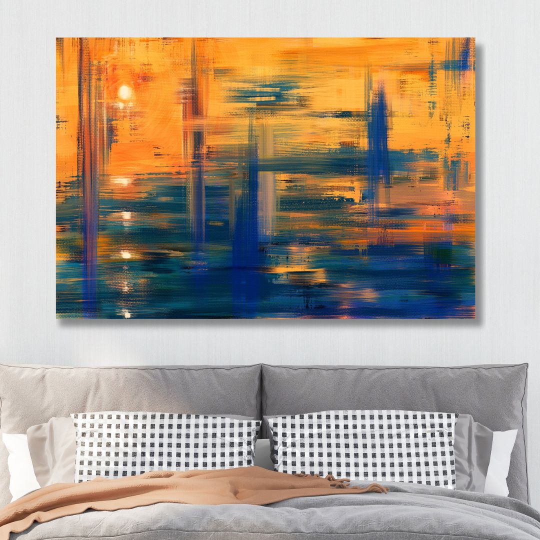 Vibrant Sunset Reflection Oil Painting in Abstract Style for Modern Decor