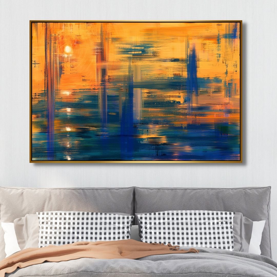 Vibrant Sunset Reflection Oil Painting in Abstract Style for Modern Decor