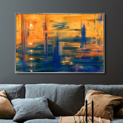 Vibrant Sunset Reflection Oil Painting in Abstract Style for Modern Decor