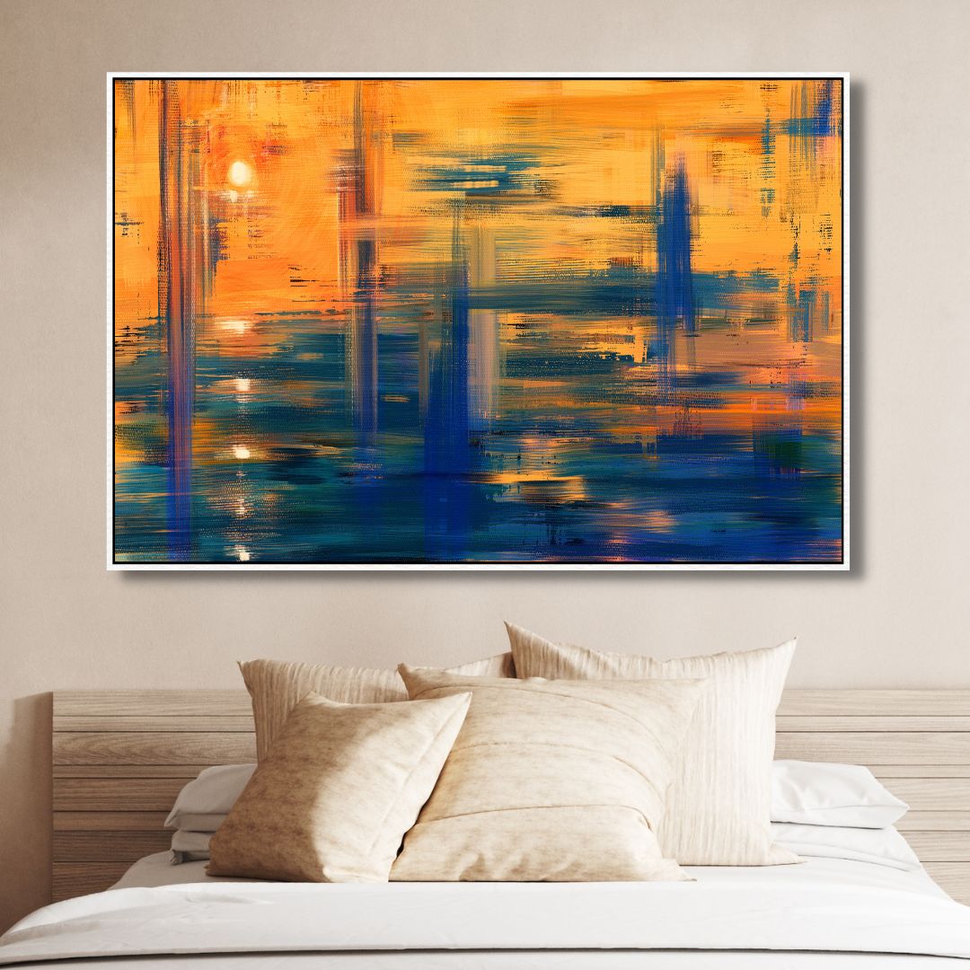 Vibrant Sunset Reflection Oil Painting in Abstract Style for Modern Decor