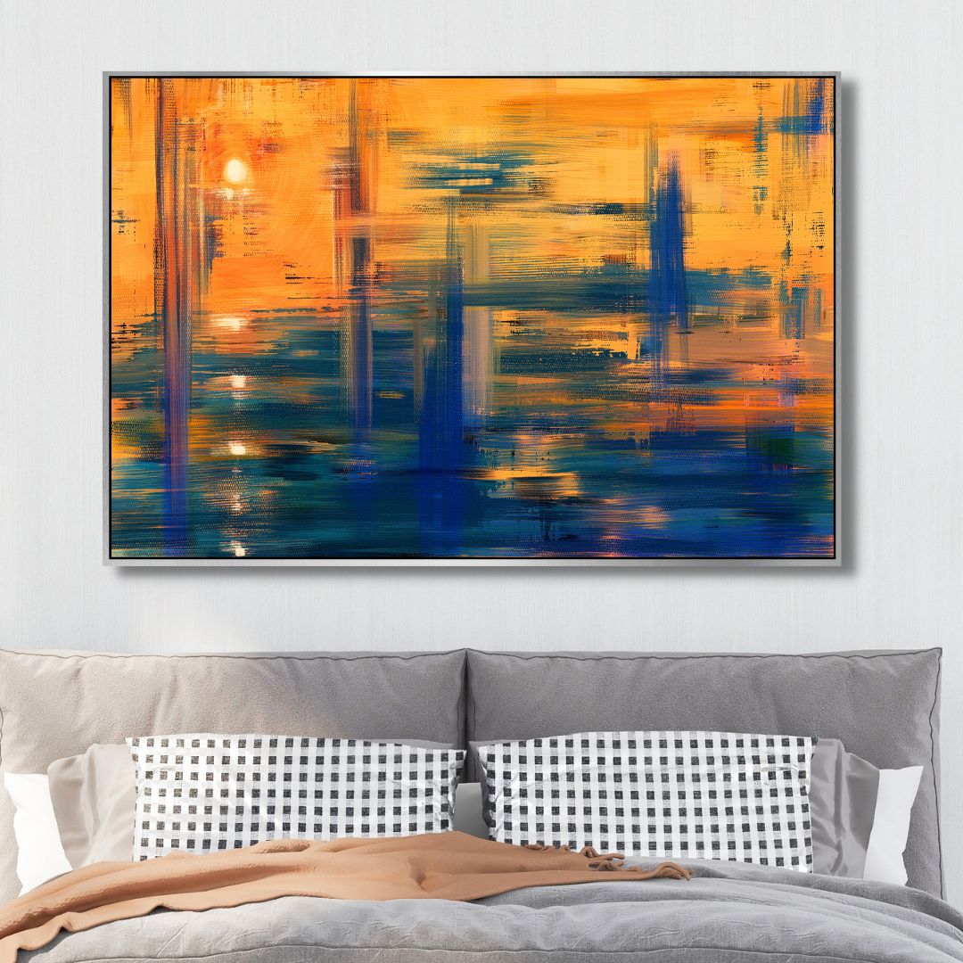 Vibrant Sunset Reflection Oil Painting in Abstract Style for Modern Decor