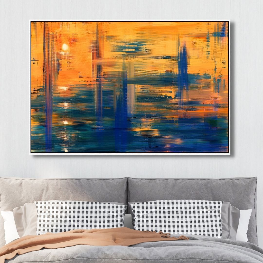 Vibrant Sunset Reflection Oil Painting in Abstract Style for Modern Decor