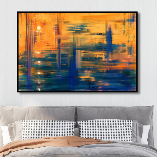 Vibrant Sunset Reflection Oil Painting in Abstract Style for Modern Decor