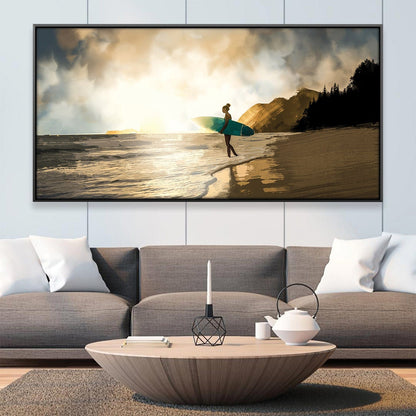 Serene Surfing Scene at Dawn - Coastal Wall Art for Beach Lovers