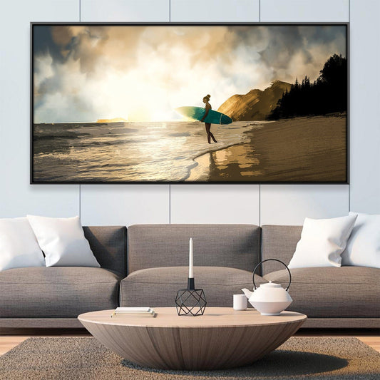 Serene Surfing Scene at Dawn - Coastal Wall Art for Beach Lovers