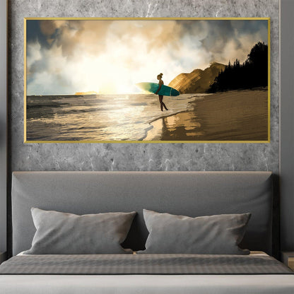 Serene Surfing Scene at Dawn - Coastal Wall Art for Beach Lovers