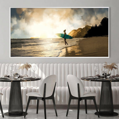 Serene Surfing Scene at Dawn - Coastal Wall Art for Beach Lovers