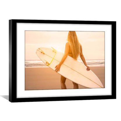 Beach Sunset Surfer Girl Oil Painting for Coastal Home Decor