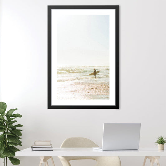 Coastal Serenity: Inspiring Surfer Sunset Oil Painting for Beach Lovers