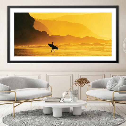 Serene Surfer at Sunset - Coastal Oil Painting for Beach Lovers