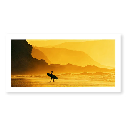 Serene Surfer at Sunset - Coastal Oil Painting for Beach Lovers