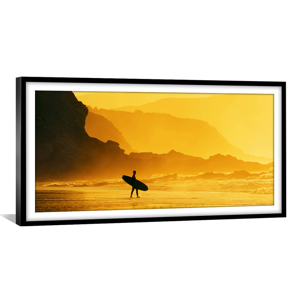 Serene Surfer at Sunset - Coastal Oil Painting for Beach Lovers