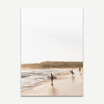Tranquil Beach Scene with Surfers Embracing the Ocean's Rhythm