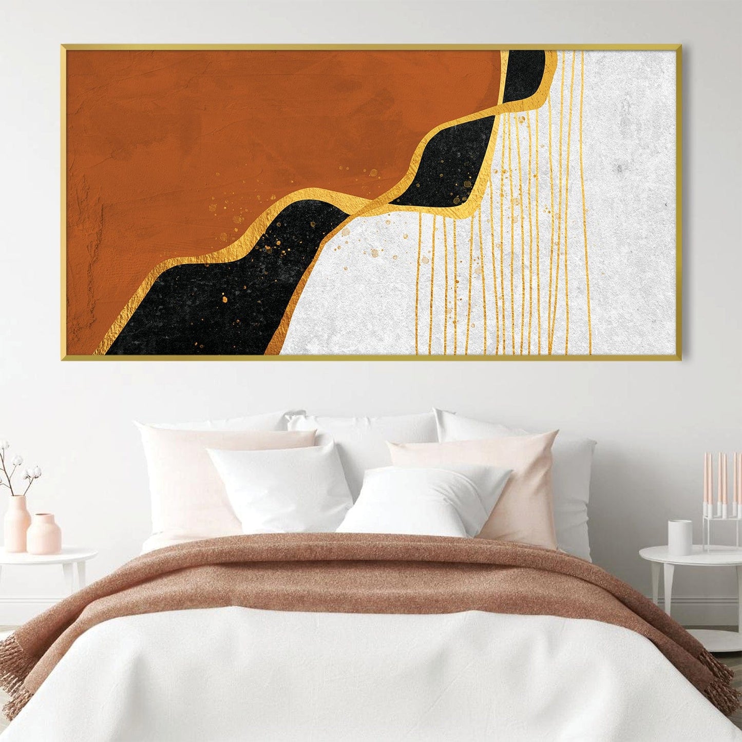 Abstract Gold and Earth Tones Oil Painting for Modern Home Decor