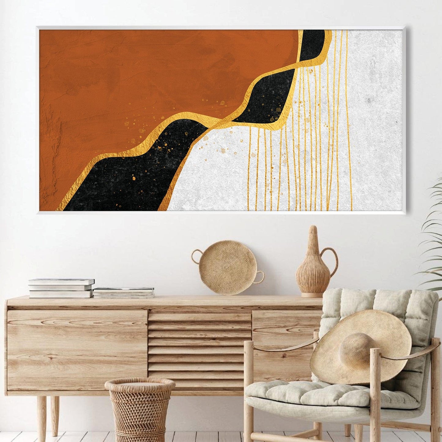 Abstract Gold and Earth Tones Oil Painting for Modern Home Decor