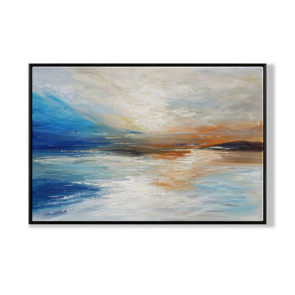 Tranquil Sunset Reflection - Abstract Coastal Oil Painting for Serene Home Decor