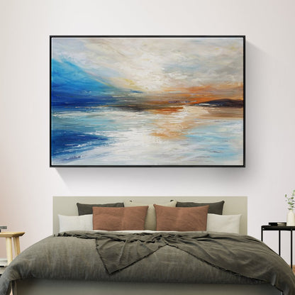 Tranquil Sunset Reflection - Abstract Coastal Oil Painting for Serene Home Decor