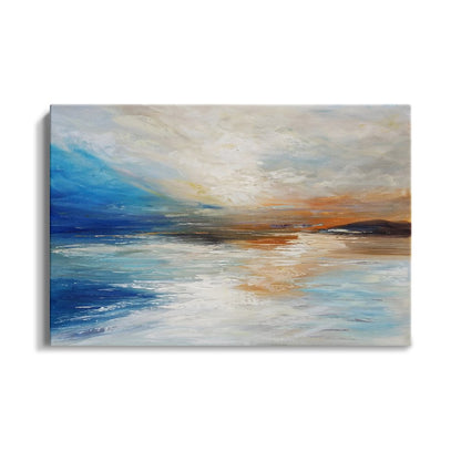 Tranquil Sunset Reflection - Abstract Coastal Oil Painting for Serene Home Decor