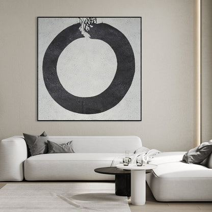 Abstract Black Circle Oil Painting for Modern Home Decor