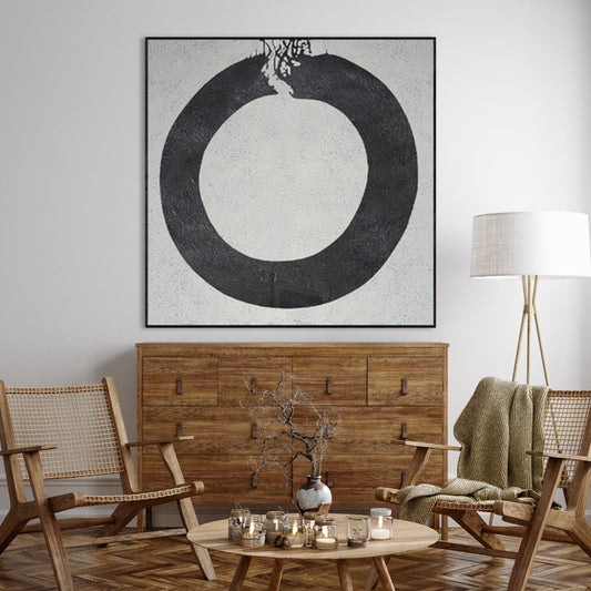 Abstract Black Circle Oil Painting for Modern Home Decor