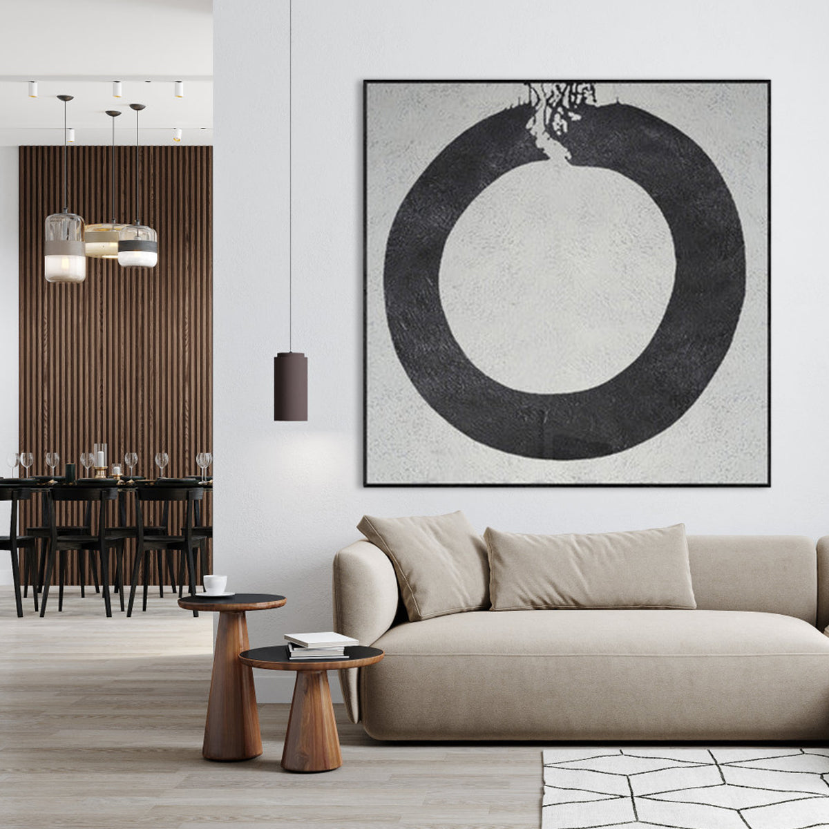 Abstract Black Circle Oil Painting for Modern Home Decor