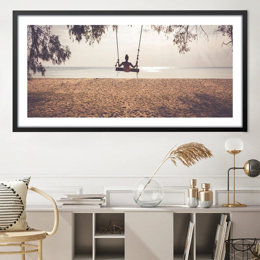 Beach Swing Serenity Oil Painting for Tranquil Home Decor