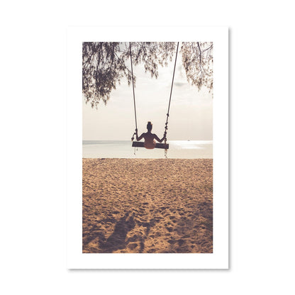 Tranquil Beach Swing Oil Painting for Relaxing Home Decor