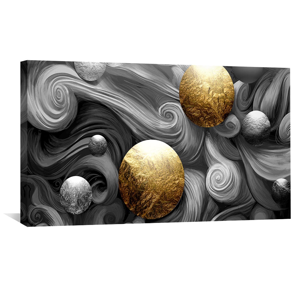 Abstract Black and Gold Swirling Spheres Oil Painting for Modern Decor