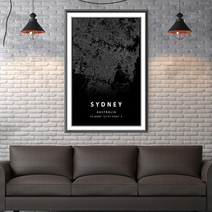 Sydney Black Map Art Print - Elegant Modern Décor for Home and Office