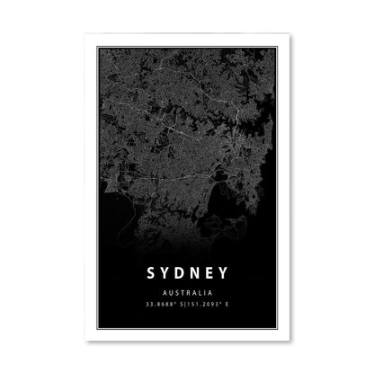 Sydney Black Map Art Print - Elegant Modern Décor for Home and Office