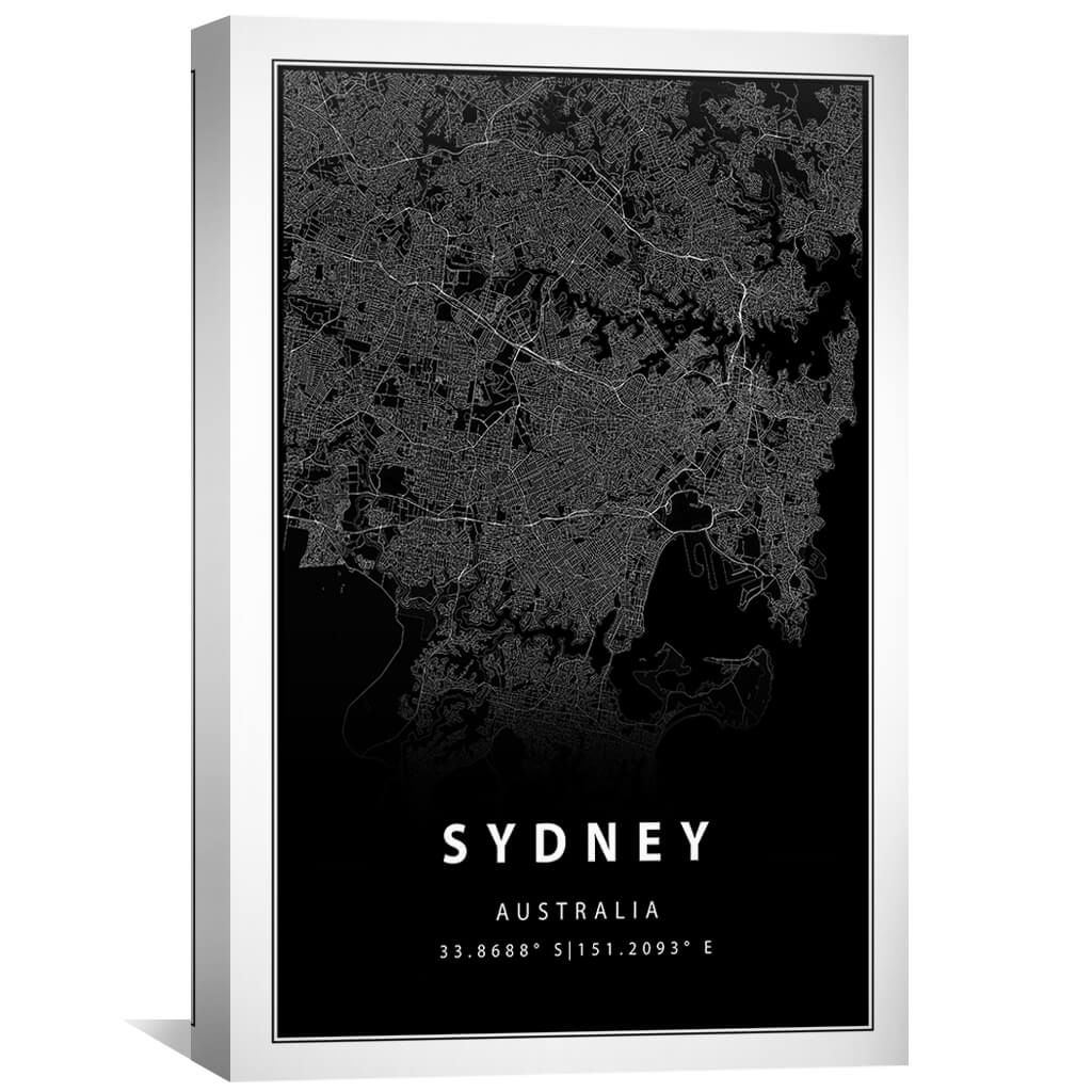 Sydney Black Map Art Print - Elegant Modern Décor for Home and Office