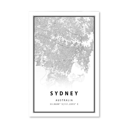 Sydney Australia Map Art Print - Modern Grey Cityscape Oil Painting