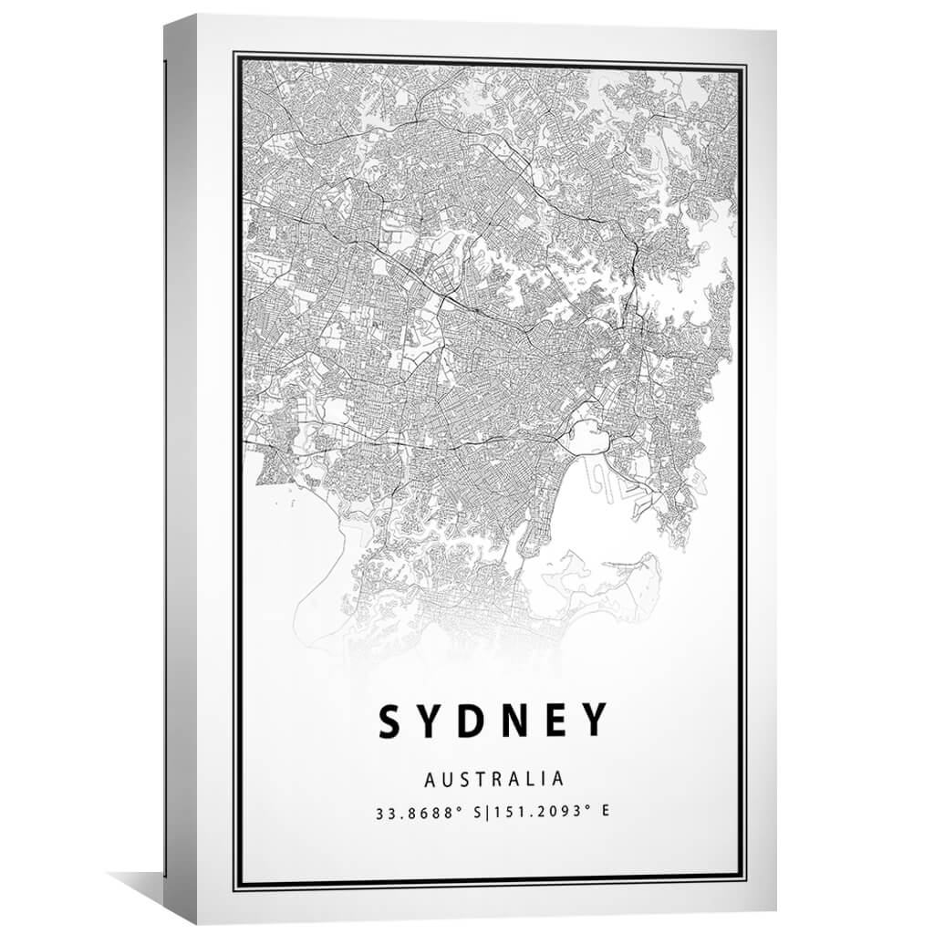 Sydney Australia Map Art Print - Modern Grey Cityscape Oil Painting