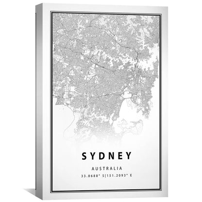 Sydney Australia Map Art Print - Modern Grey Cityscape Oil Painting