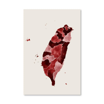 Abstract Taiwanese Map Oil Painting with Rich Red Hues for Modern Decor