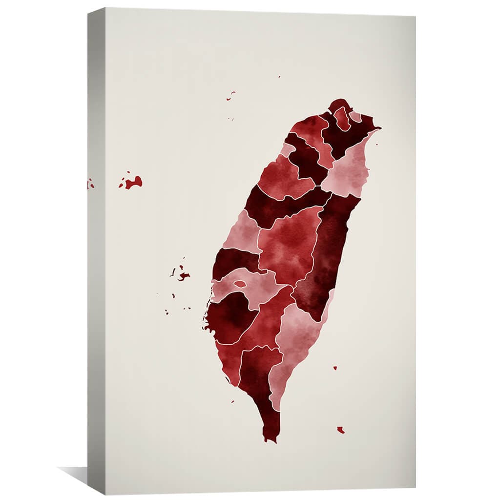 Abstract Taiwanese Map Oil Painting with Rich Red Hues for Modern Decor