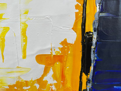 Contemporary Abstract Oil Painting in Bold Yellow and Blue Tones